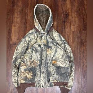Vintage duxbak camo realtree hooded quilted zip and button up jacket‎